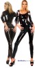 Lack Catsuit mit roter Kontrastlinie