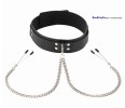 Leder Halsband mit Brustklammerketten